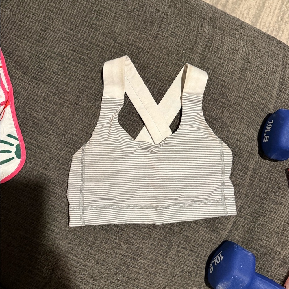 Lululemon Striped White and Gray Sports Bra sz4